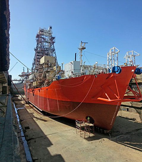 Diamond mining vessel in dry dock