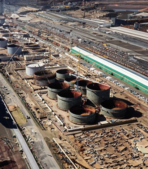 Aerial view of storage tanks